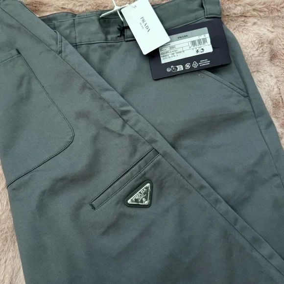 Prada Men's Triangle Logo Cotton Stretch Five Pockets Shorts- Gray Color
